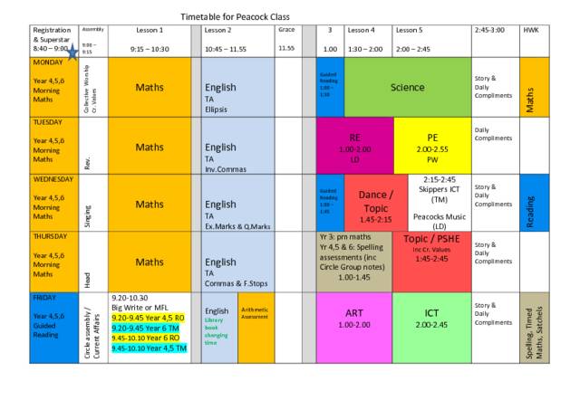 thumbnail of Timetable for parents and pupils – Peacocks